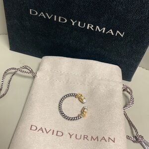 David yurman Two-Tone Twisted Rope Open Ring with Gold Accents and Crystal Ends